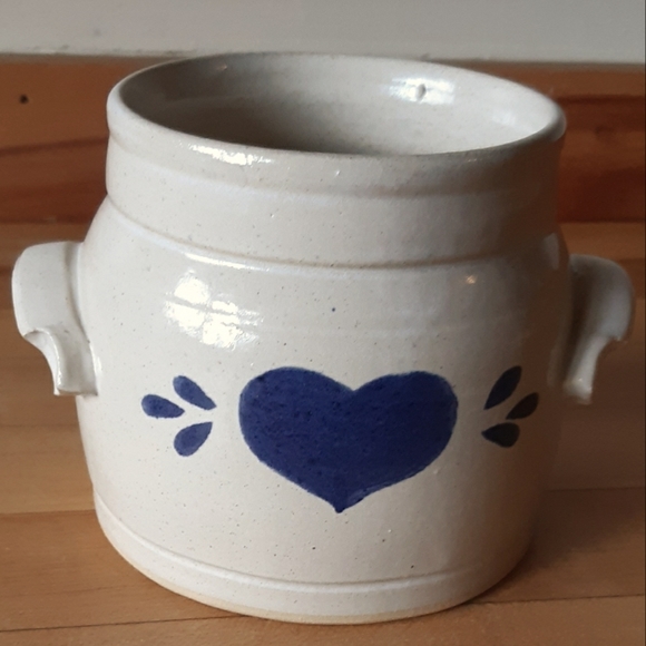 Primitive Other - Pinewood Valley Stoneware Crock With Blue Heart & Handles
